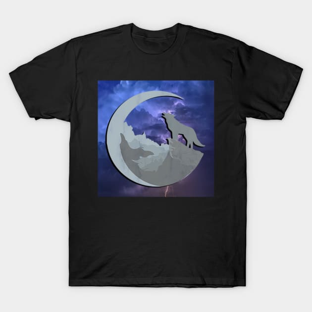 Wolf Howling: Stormy night Graphic Art Wolves Design Spiritual Gifts T-Shirt by tamdevo1